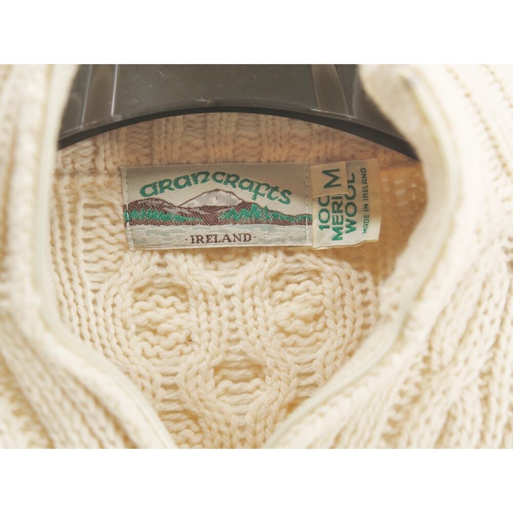 Arancrafts Unisex M Cream Cable Knit 1/4 Zip Sweater Merino Wool Ireland - Picture 3 of 10